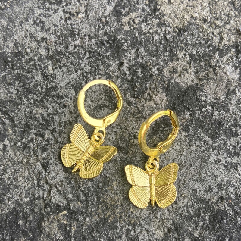 

Butterfly Drop Earrings, Gold