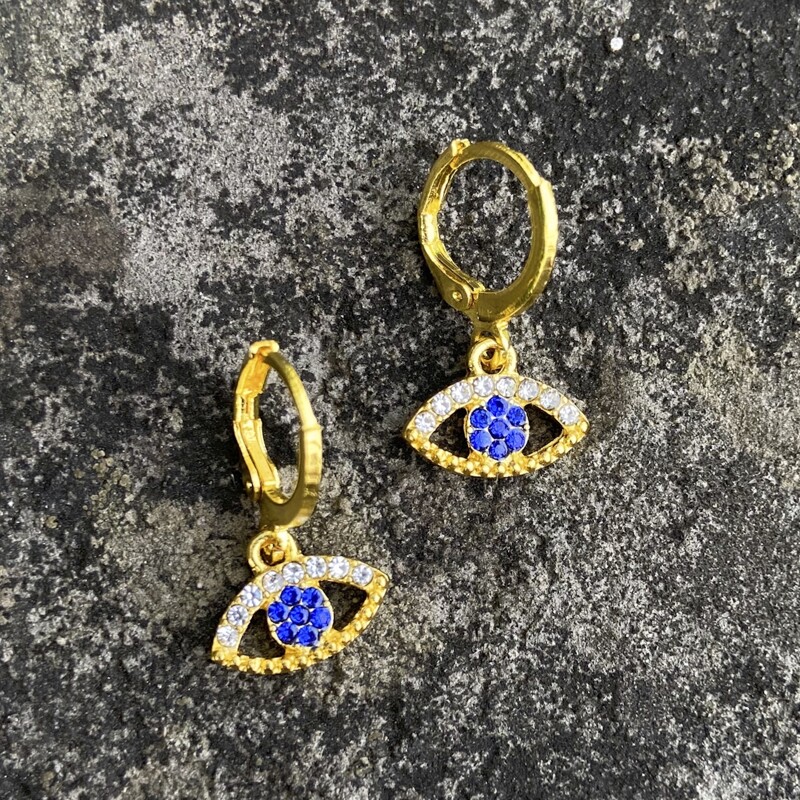 

Eye Rhinestone Drop Earrings, Gold