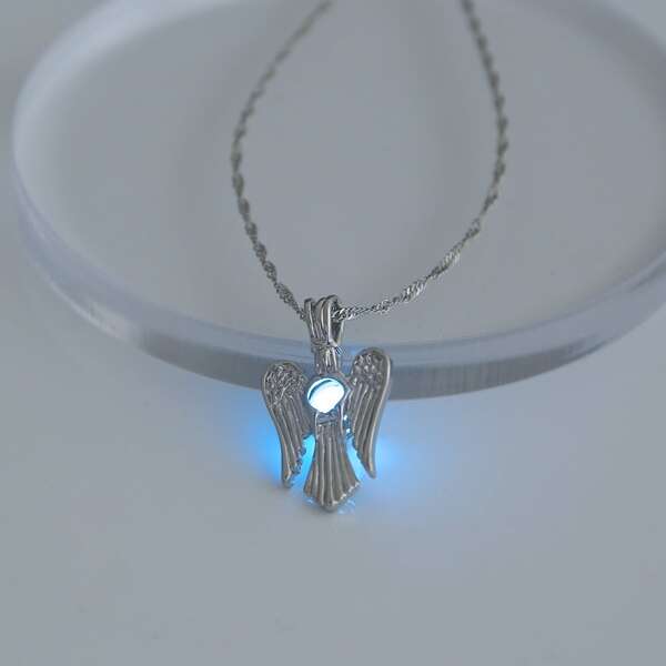 

Wing Charm Luminous Necklace, Silver