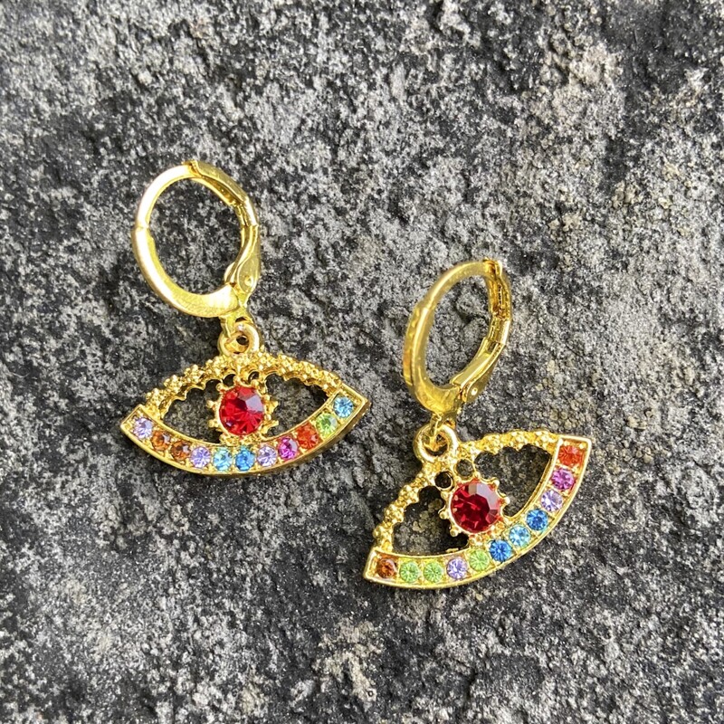 

Eye Rhinestone Drop Earrings, Gold