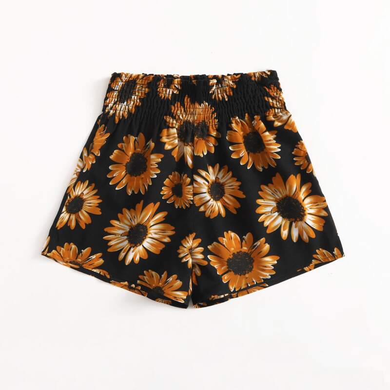 

Sunflower Print Shirred Shorts, Multicolor