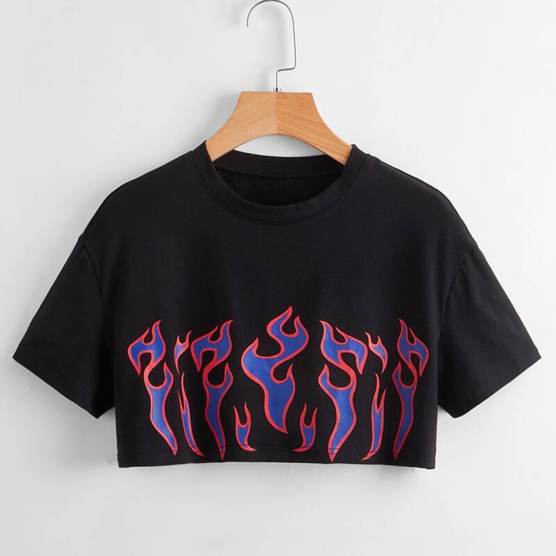 

Fire Graphic Crop Tee, Black