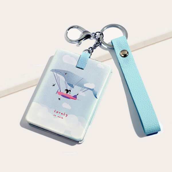 

Cartoon Graphic Portable Makeup Mirror, Blue and white