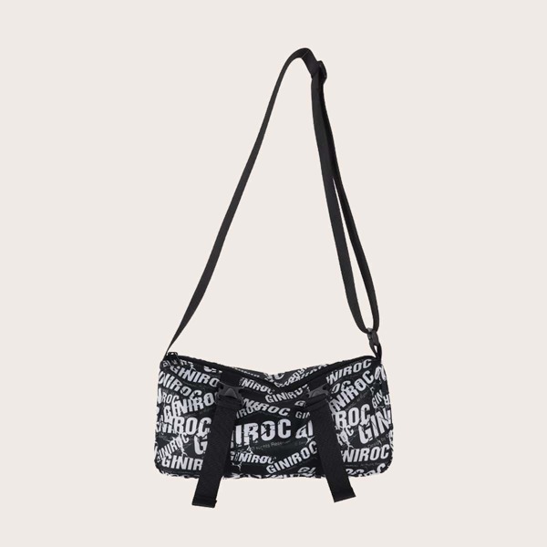 

Men Release Buckle Decor Letter Graphic Crossbody Bag, Black