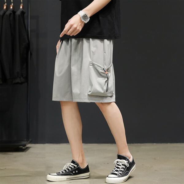 

Men Side Pocket Drawstring Shorts, Light grey
