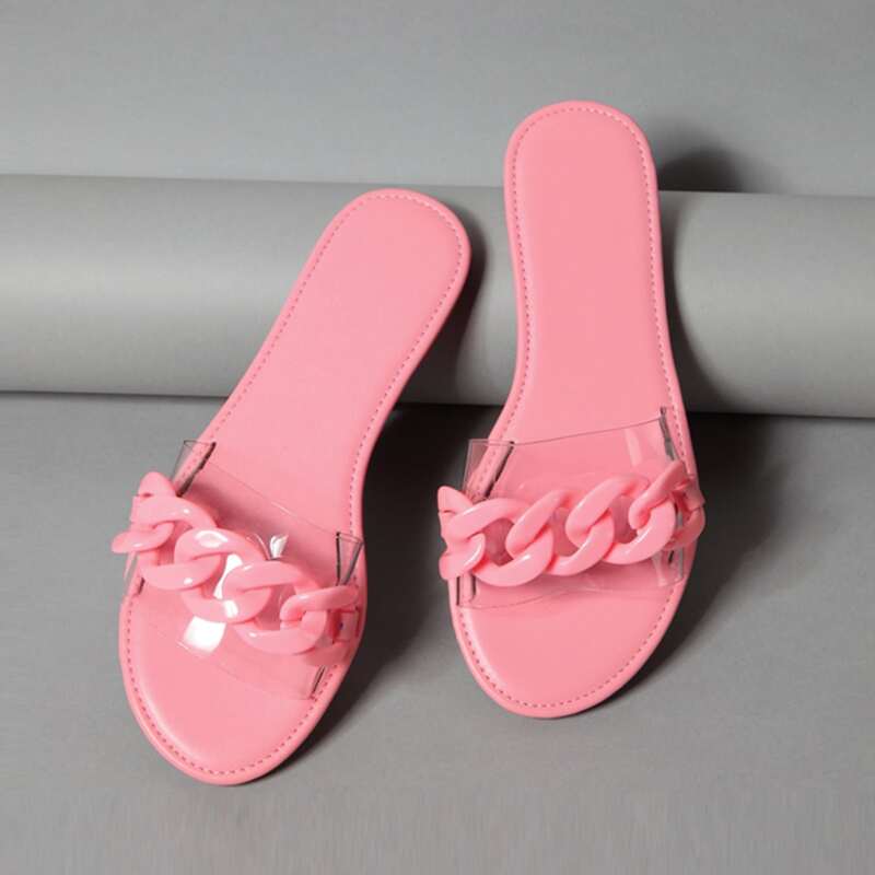 

Chain Decor Slide Sandals, Pink