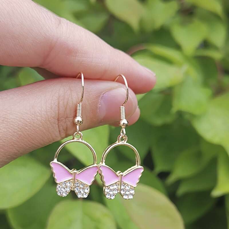 

Butterfly Drop Earrings, Baby pink