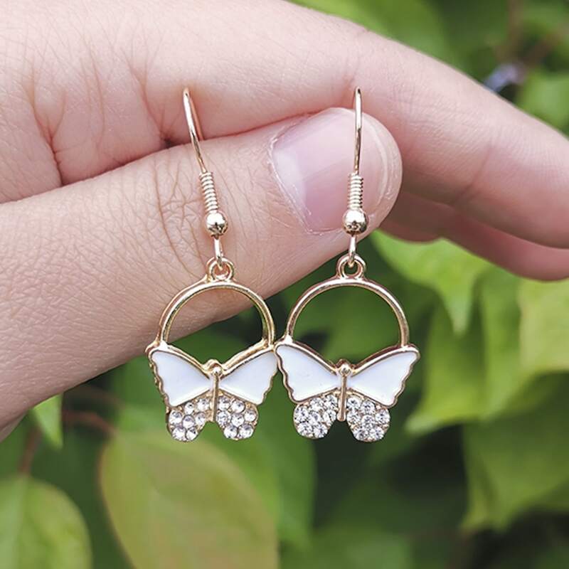 

Butterfly Drop Earrings, White
