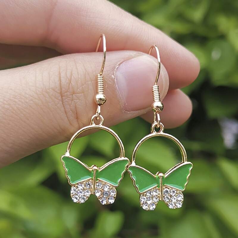 

Butterfly Drop Earrings, Green
