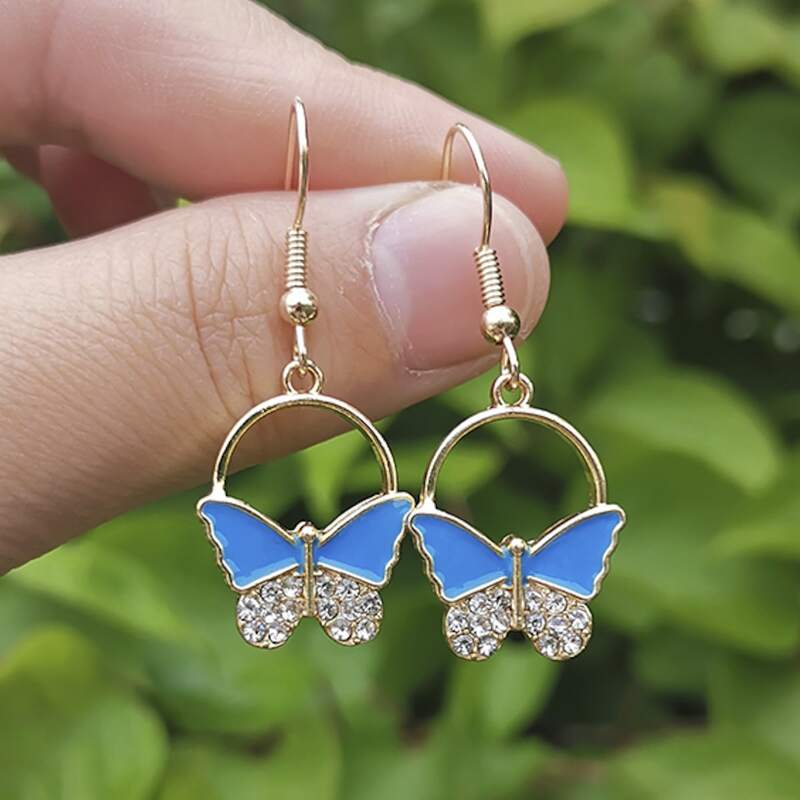 

Butterfly Drop Earrings, Blue