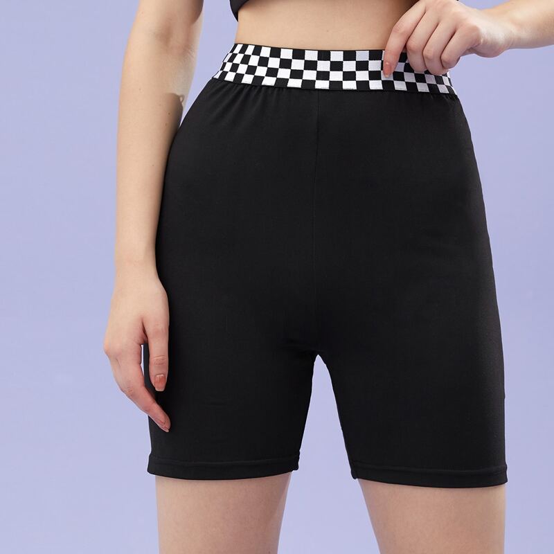 

Checkerboard Biker Shorts, Black