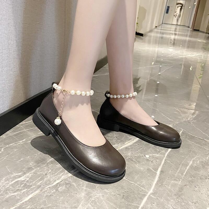

Faux Pearl Ankle Strap Flats, Chocolate brown