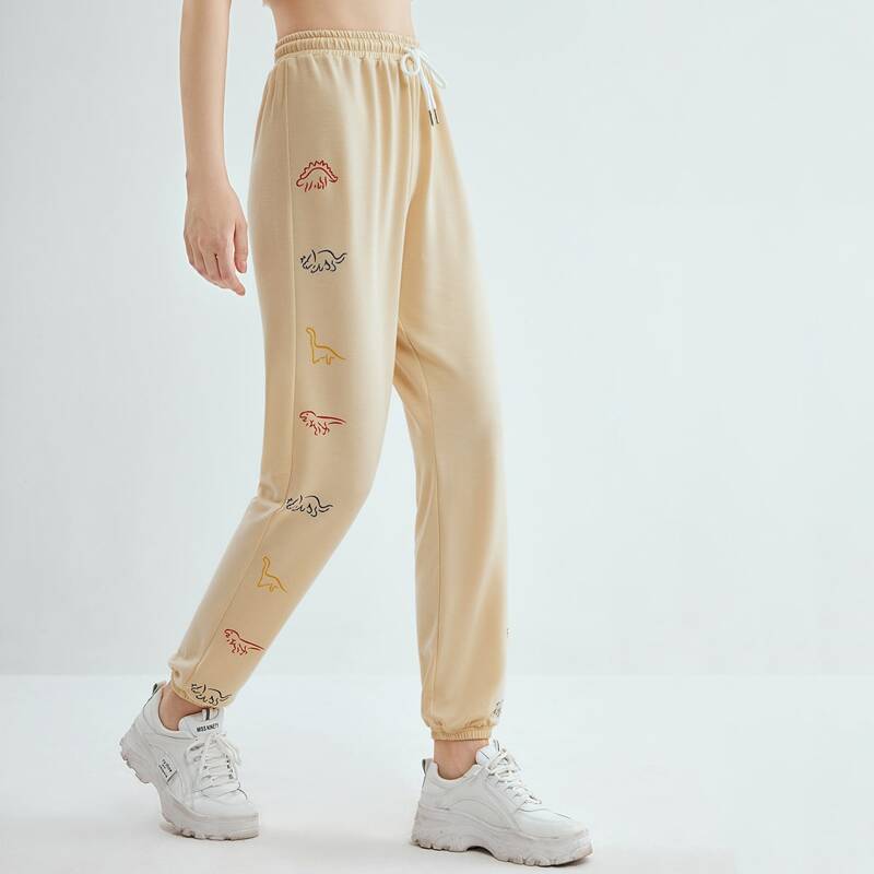 

Cartoon Dinosaur Graphic Sweatpants, Khaki
