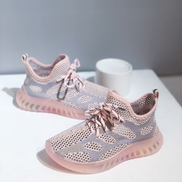 

Toddler Girls Lace Up Decor Knit Sneakers, Pink