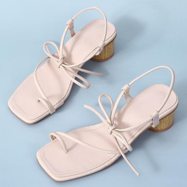 

Minimalist Toe Post Lace Up Sandals, Beige
