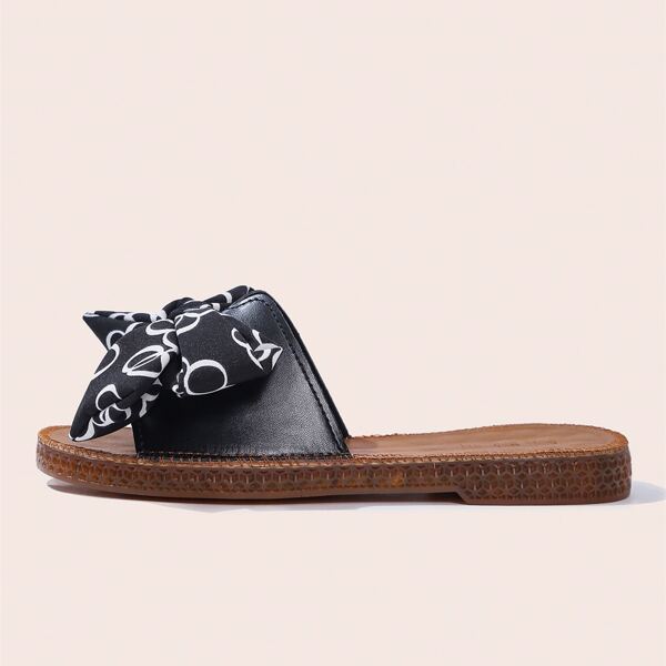 

Bow Decor Slide Sandals, Black