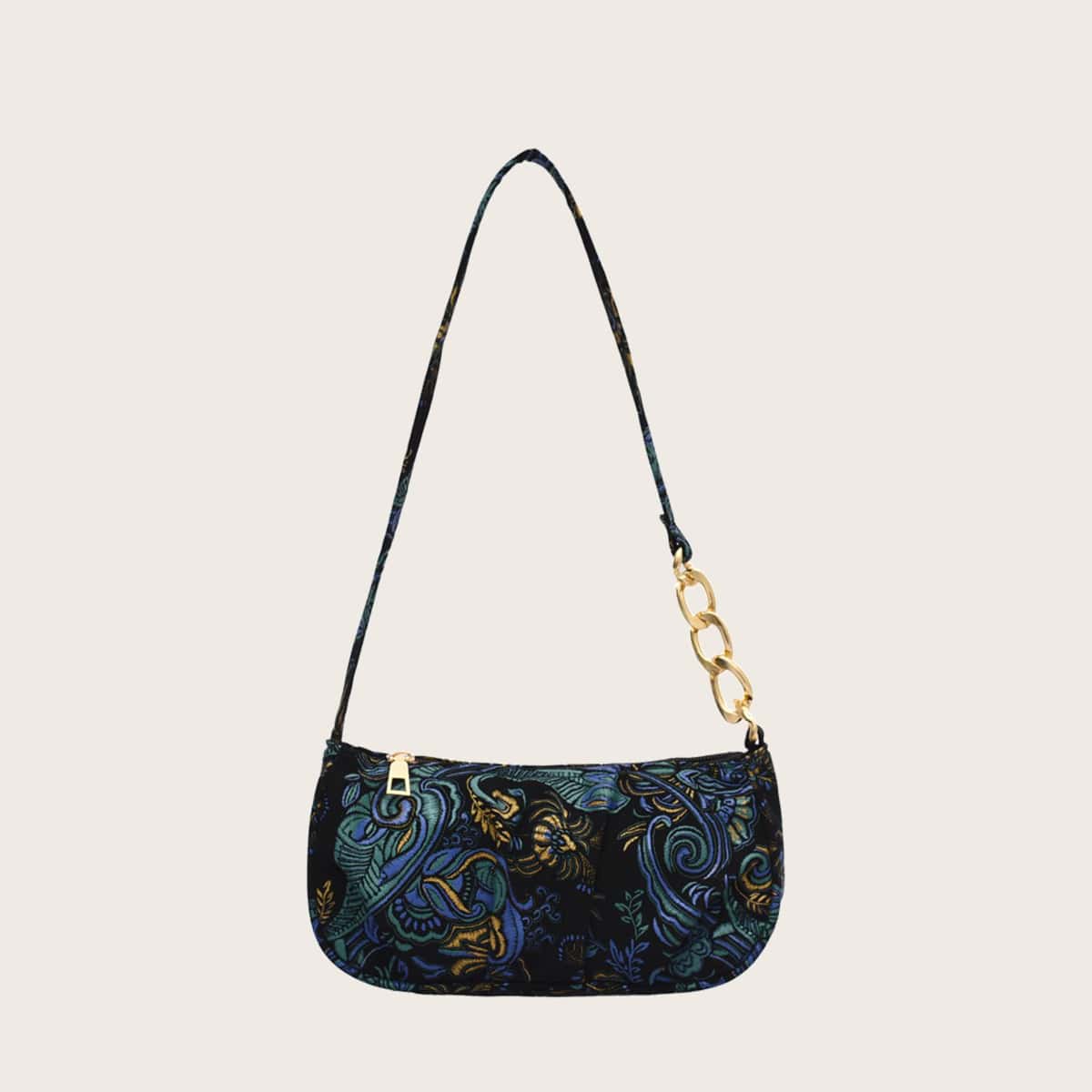 

Floral Embroidery Baguette Bag, Multicolor