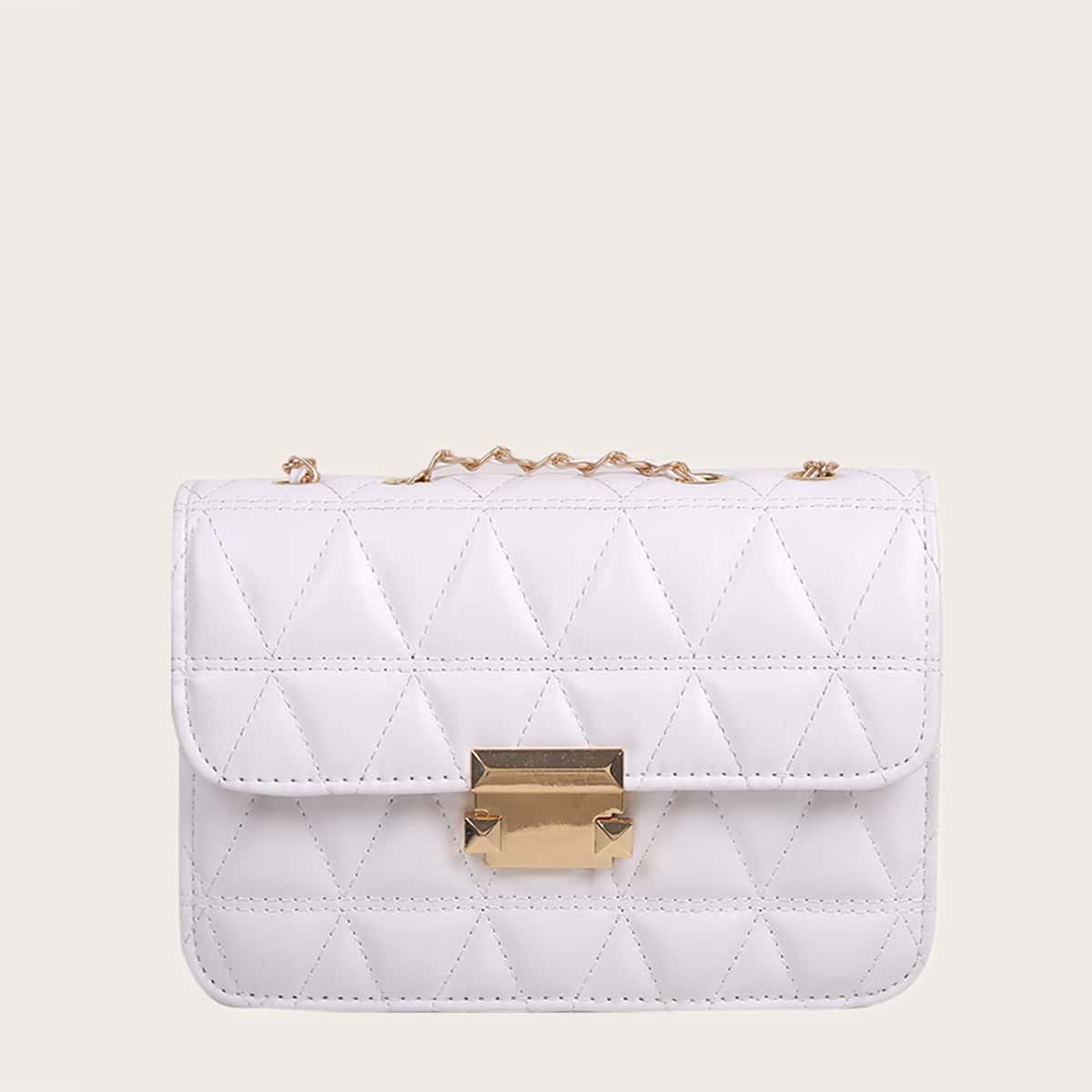 

Quilted Chain Crossbody Bag, White