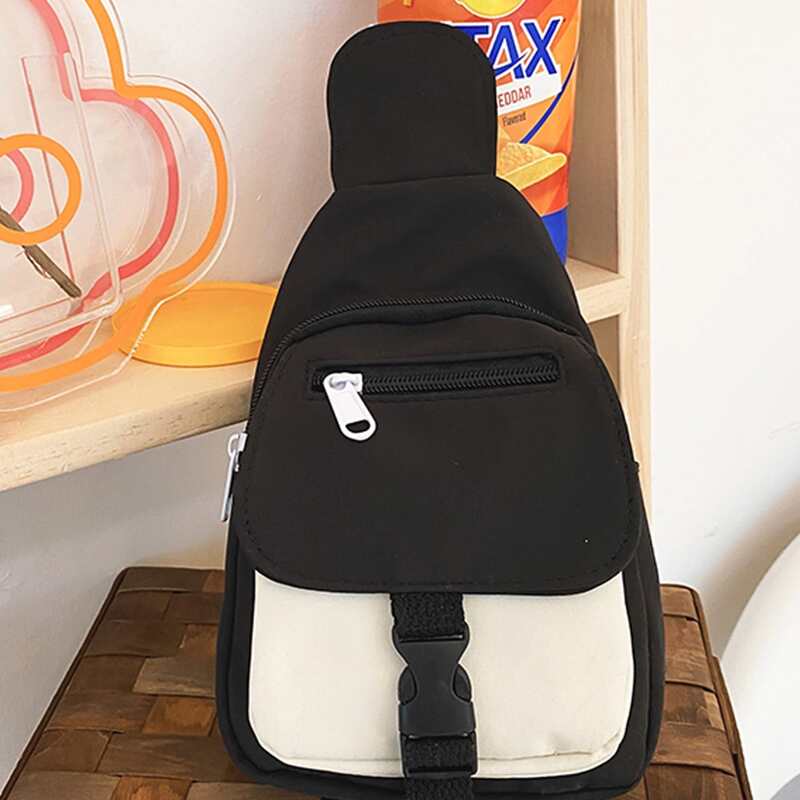 

Colorblock Zip Sling Bag, Black and white