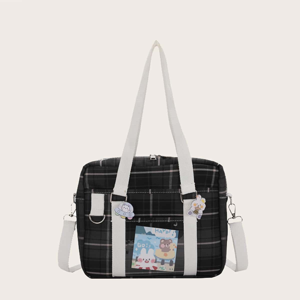 

Plaid Tote Bag, Black