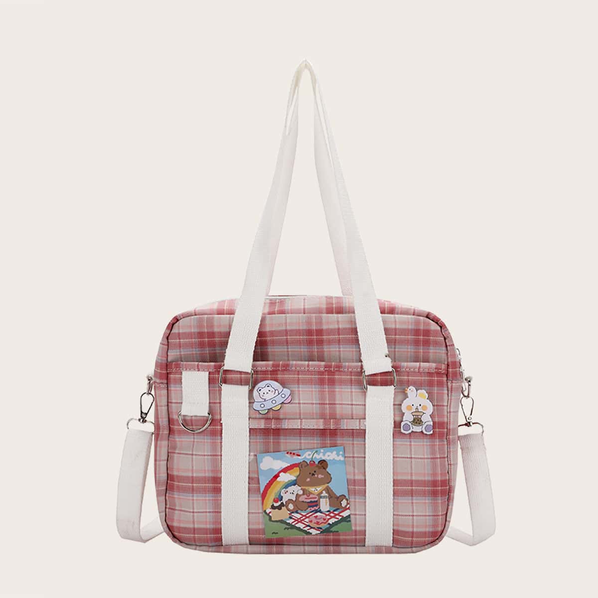 

Plaid Tote Bag, Pink