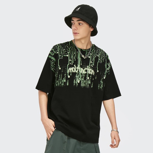 

Men Letter & Graphic Print Tee, Black