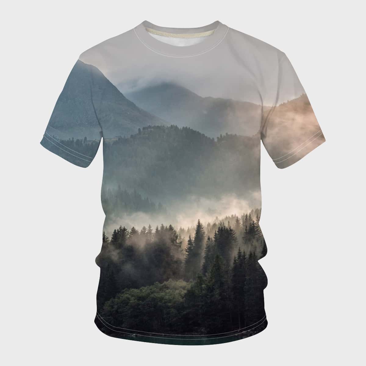 

Men Forest And Mountain Print Tee, Multicolor