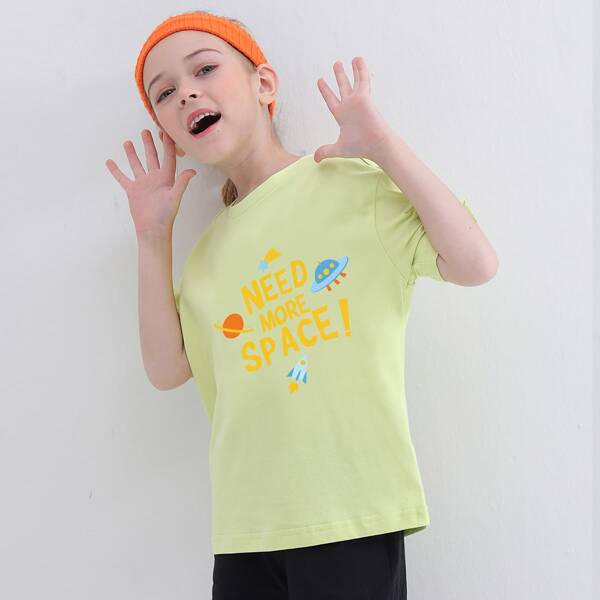 

Girls Slogan & Spaceship Print Tee, Lime green