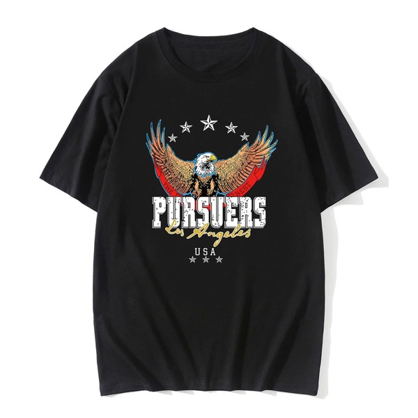 

Men Letter And Eagle Print Tee, Black