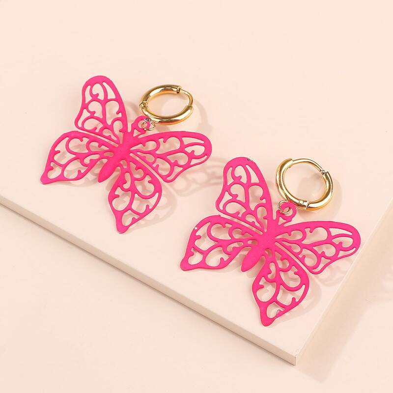 

Hollow Out Butterfly Drop Earrings, Hot pink