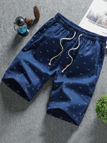 Manfinity RSRT 男士满幅印花抽绳短裤 - 藏蓝色 - 查看 1