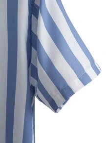 Manfinity Homme Áo sơ mi Nam Nút phía trước Sọc Giải trí - Xanh và trắng - Xem 4