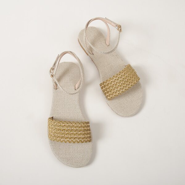 

Ankle Strap Flat Sandals, Gold