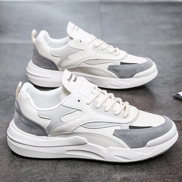 

Men Lace-up Front Low Top Sneakers, Beige