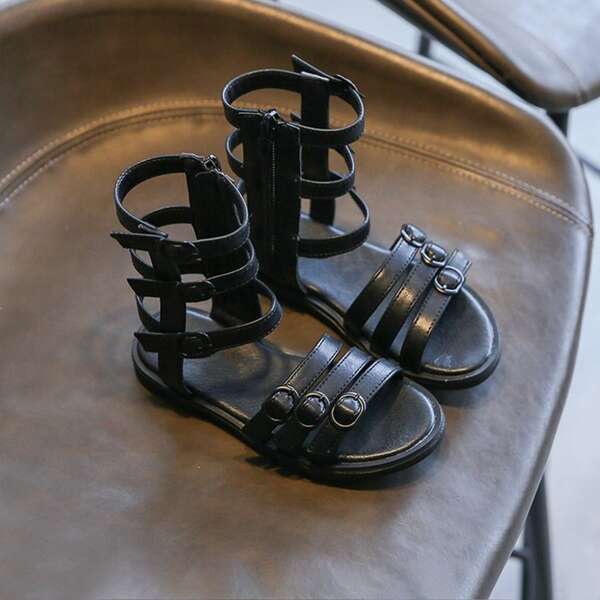 

Girls Buckle Decor Gladiator Sandals, Black