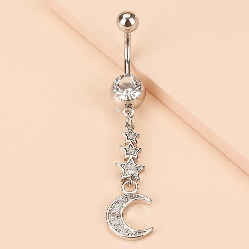 

1pc Star & Moon Belly Ring, Silver