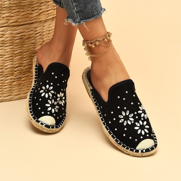 

Faux Gemstone Decor Espadrille Mules, Black