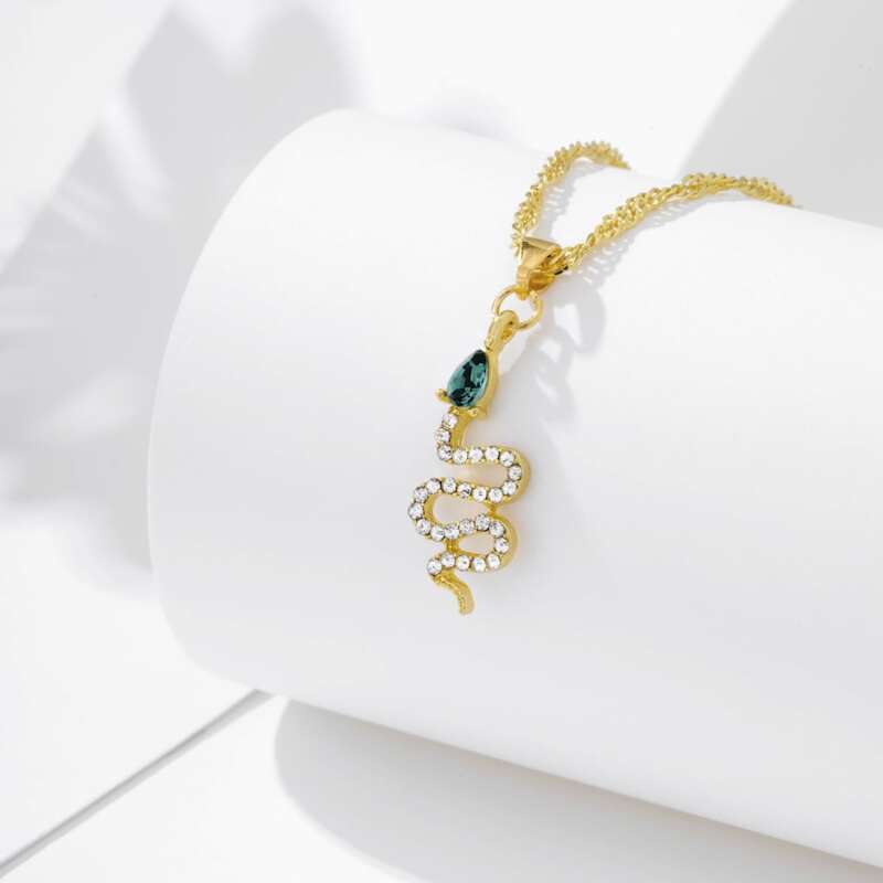 

Serpentine Rhinestone Pendant Necklace, Gold