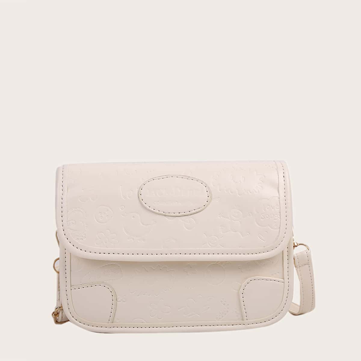 

Cartoon Embossed Crossbody Bag, Beige