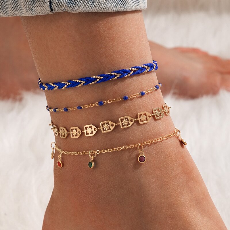 

4pcs Rhinestone Decor Anklet, Multicolor