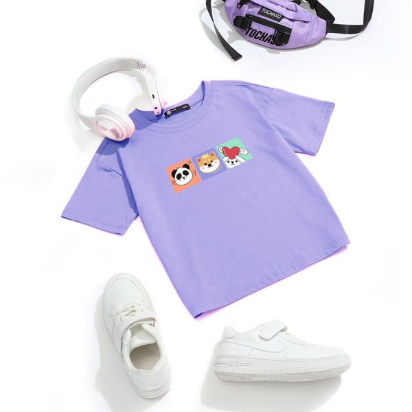 

С карикатурой Повседневный Футболки для девочек, Сиреневый фиолетовый