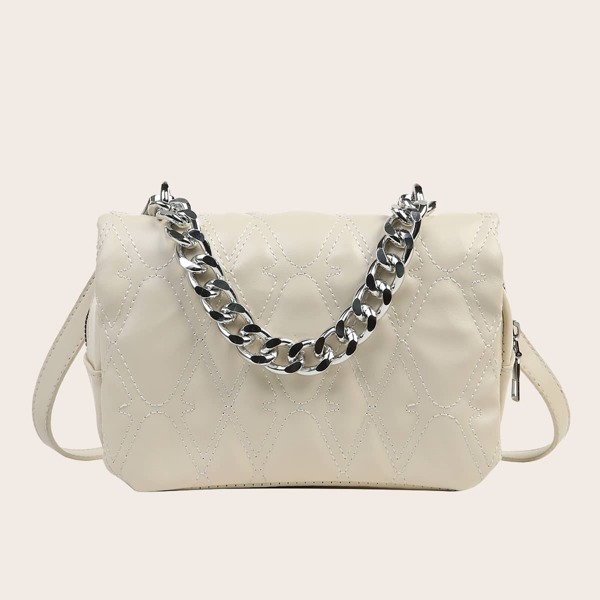

Stitch Detail Chain Satchel Bag, Beige