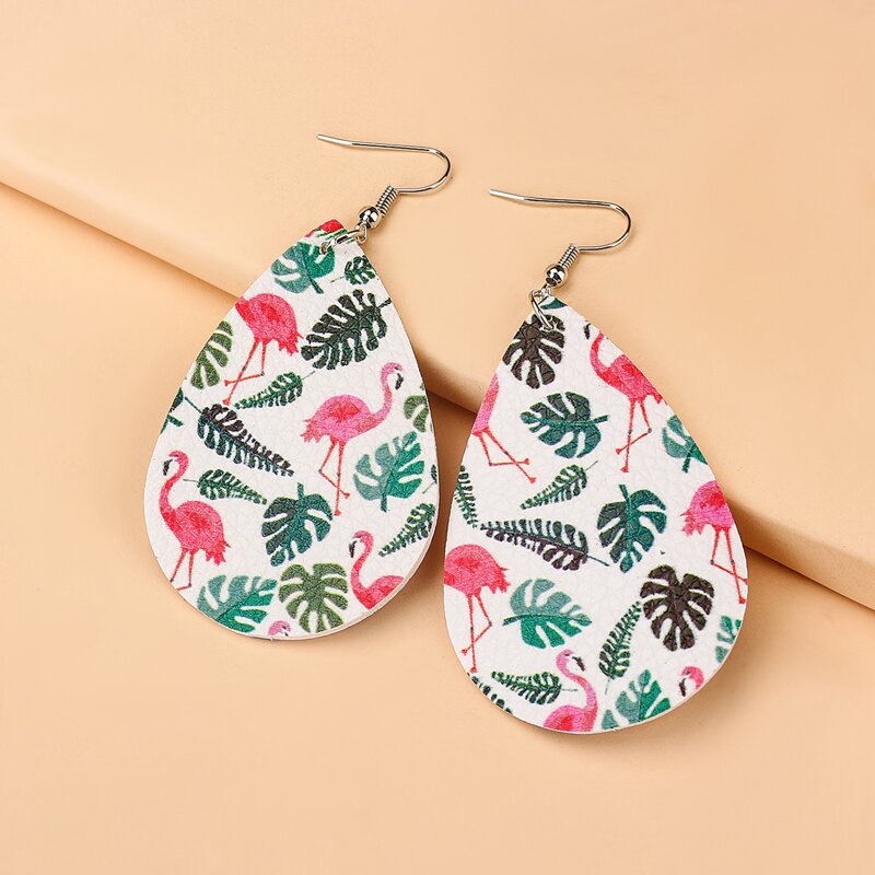

Flamingo Pattern Water Drop Earrings, Multicolor