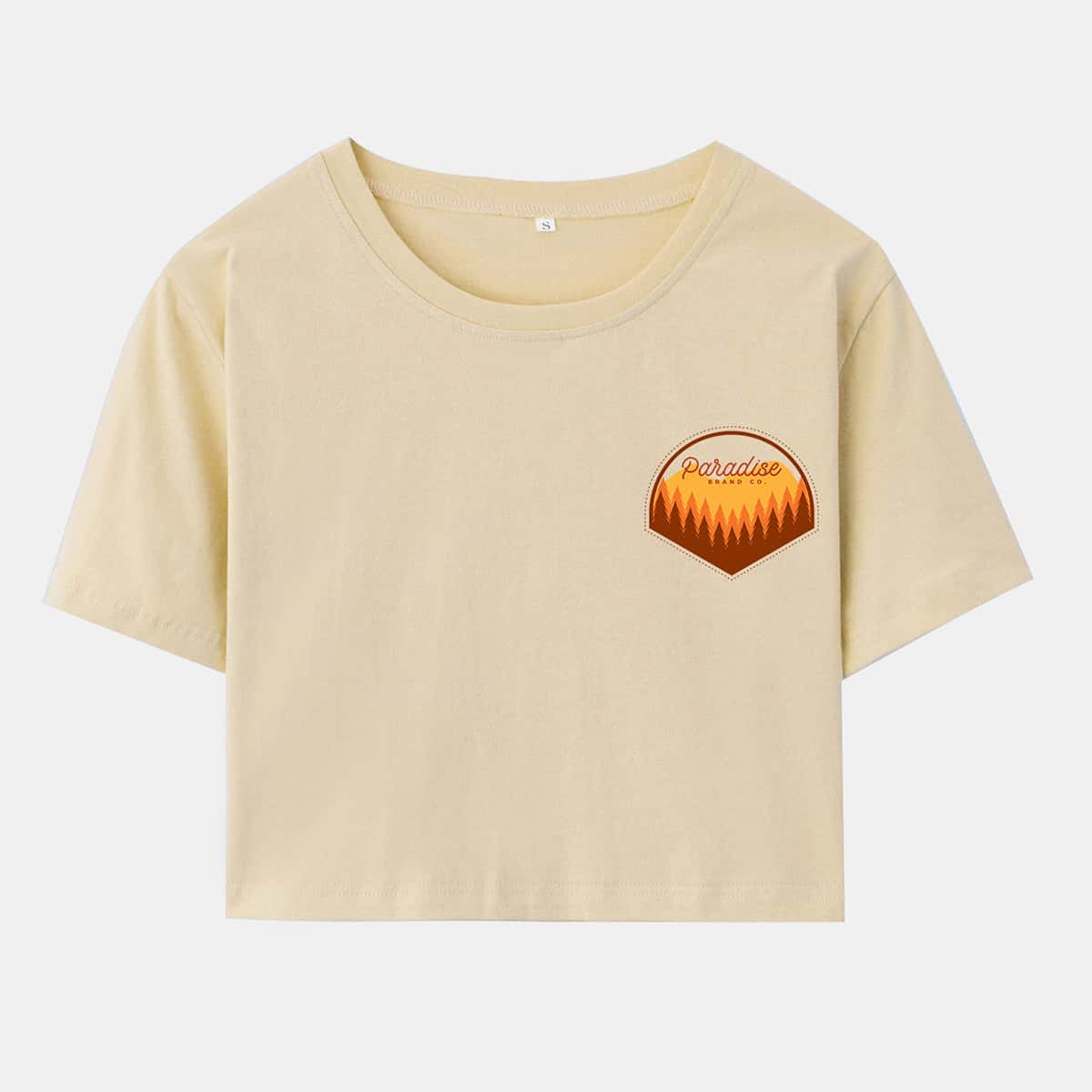 

ROMWE X Goldenbaystudio Letter Graphic Crop Tee, Beige