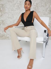 SHEIN Ruched Plunge Neck Drop Armhole Bodysuit - Black - View 5