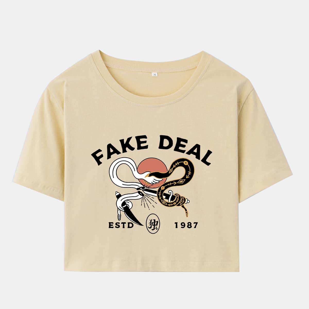 

ROMWE X Oringvn Letter Graphic Crop Tee, Beige