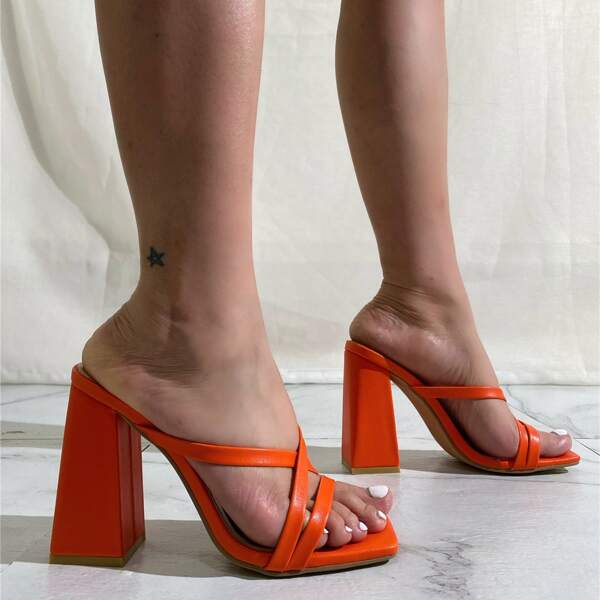 

Cross Strap Chunky Heeled Mules, Orange