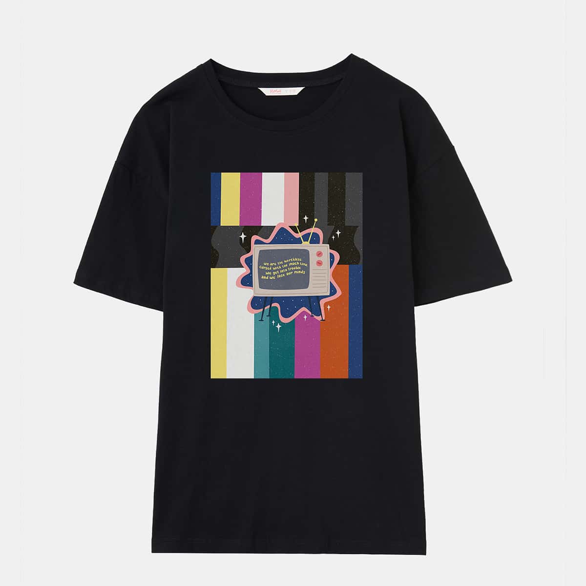 

ROMWE X Artless-cauliflower Graphic Oversized Tee, Black