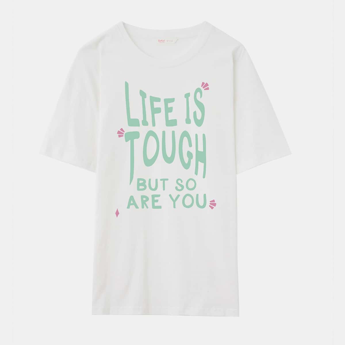 

ROMWE X Level21design Letter Print Tee, White