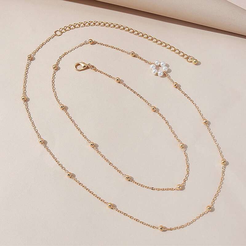 

1pc Faux Pearl Decor Waist Chain, Gold